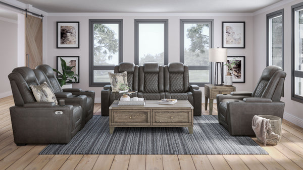 This power reclining group in trendy gray is proof of just how far recliners have come when it comes to form and function. Ultra cool and contemporary, this fully loaded power reclining group makes it so easy to social distance and make home your haven. D