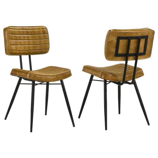  this dining side chair is a striking addition to any dining space. Upholstered in hand-dyed genuine goat leather