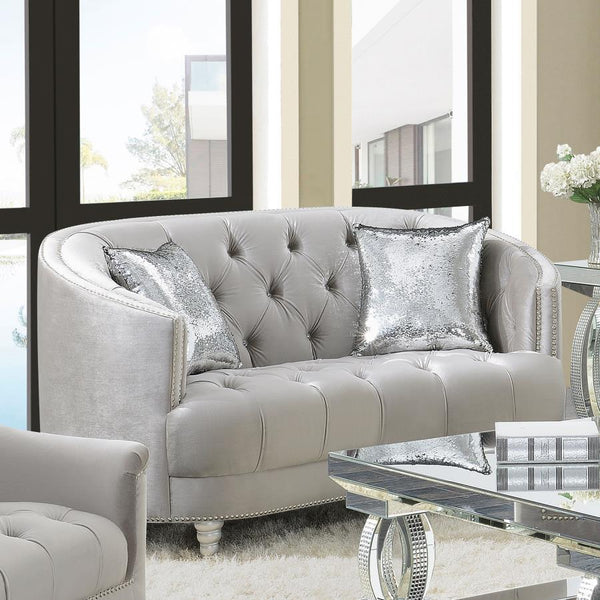 Avonlea - Upholstered Sloped Arm Loveseat Velvet - Pearl Silver