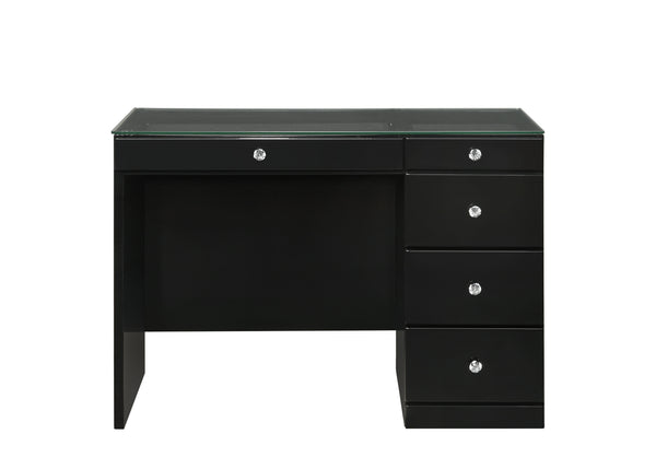 Morgan - Vanity Desk With Glass Top And LED Mirror - Black