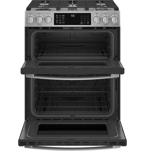 GE Profile™ 30" Smart Slide-In Front-Control Gas Double Oven Convection Fingerprint Resistant Range