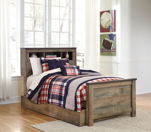  this twin bookcase bed with under bed storage matches their authenticity. Its rustic finish