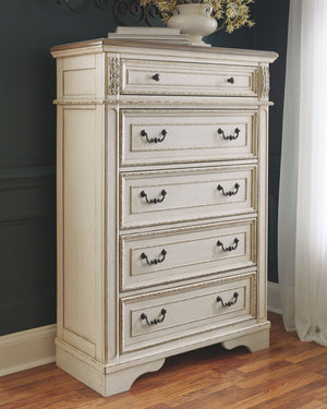  this bedroom group is your dream bedroom retreat realized. <h4><b>Realyn - Two-tone - Dresser</b></h4> <table width=-"100%-"><colgroup><col style=-"width: 30%