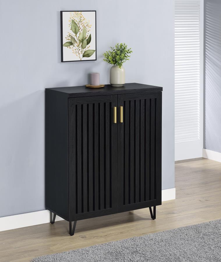 Transform your foyer or hallway with this versatile shoe cabinet, designed to keep your footwear organized and out of sight while complementing a variety of interior styles. Behind its distinctive vertical-slatted doors, multiple adjustable shelves provid