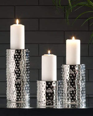  this candle holder set shine with simply striking design and contemporary flair.<br><br><b>Additional Dimensions</b><br><ul><li>Candle holder-small: 0-"</li><li>Candle holder-medium: 0-"</li><l