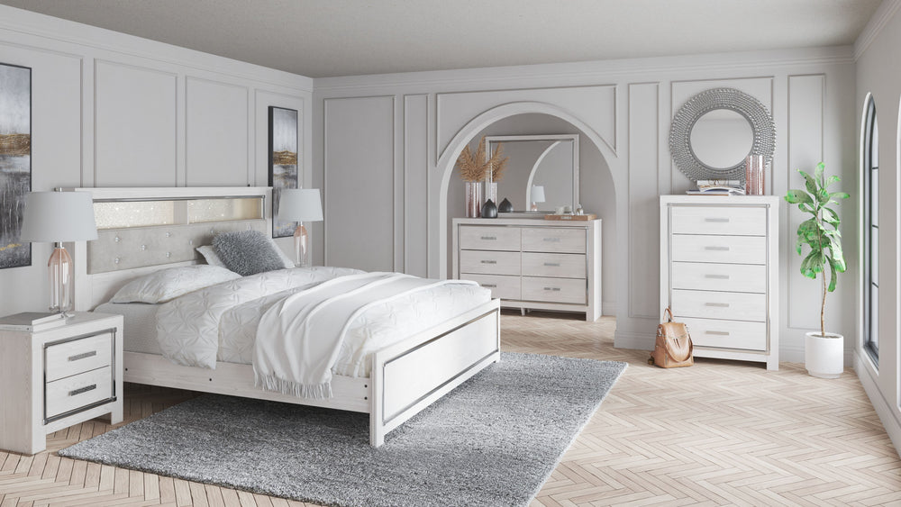 Altyra - 6 Piezas - Cómoda, Espejo, Chifonier, Cama King con Cabecero de Librero - Blanco