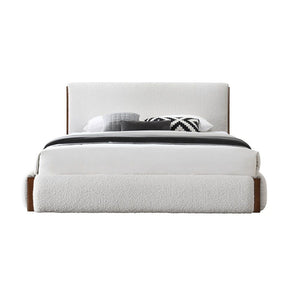 Sandro - Queen Bed - White Boucle & Walnut