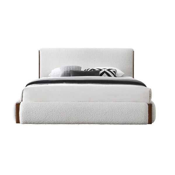 Sandro - Queen Bed - White Boucle & Walnut