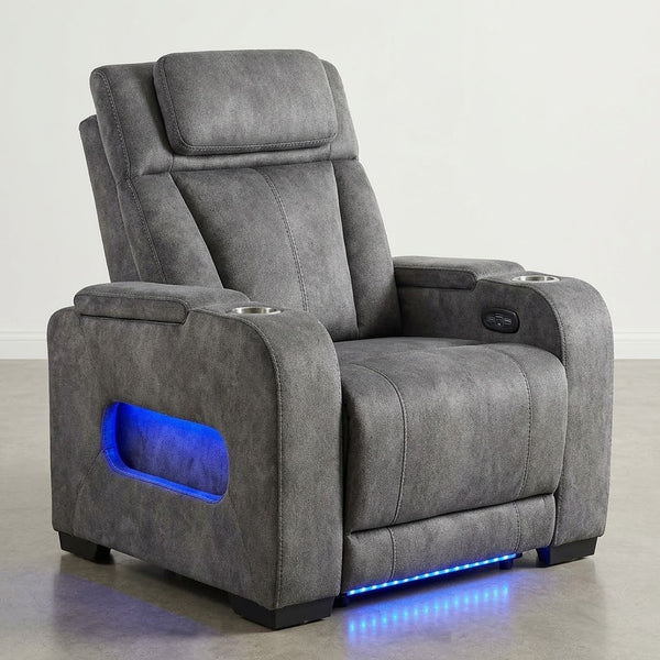 8135 GRY Grey Power Recliner with Massage and LED Lighting