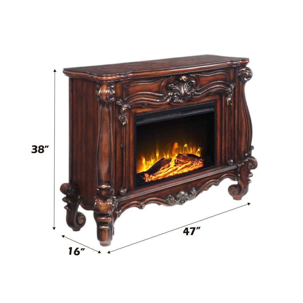 Gather the family around the Versailles fireplace in cherry. Traditional details such as scroll legs and carvings make this piece a masterpiece. It comes equipped with fire safety technology that continuously monitors the temperature of the plug and will 