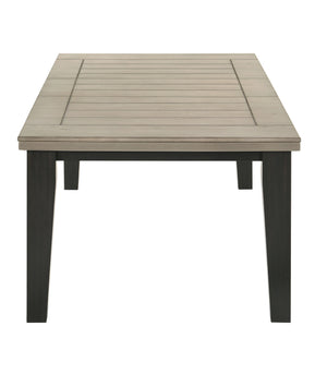  two-tone design with a beautifully finished wood top and contrasting dark legs