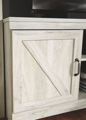 Bellaby - Whitewash - 5 Pc. - Entertainment Center - 63" TV Stand with Fireplace Insert Glass/Stone
