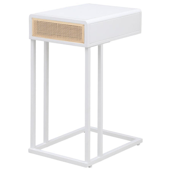 Amherst - 1-Drawer Radio Weave Cane Metal Side Table - White