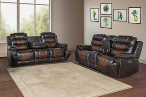 Upgrade your living space with the Nikko 2 Piece Power Motion Upholstery Set, featuring a dual reclining sofa and console loveseat with power footrests and hidden cup holders. This stylish set includes a sofa and console loveseat, both constructed with ha