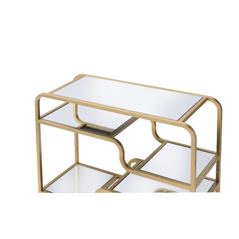 Center your seating arrangement around a sleek and sophisticated style with the Astrid occasional collection. Inspired by timeless materials, it features a mirror top with a stylish curving frame made of refined gold metal coating. A mirrored base and flo