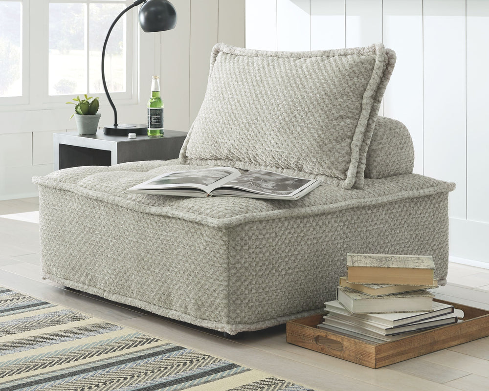 Be bold with a modern take on seating. Modular and armless, this accent chair carries a checkered taupe upholstery neutral enough to fit in any style while elevating it at the same time.<br><br><b>Additional Dimensions</b><br><ul><li>Seat width: 39-"</li>