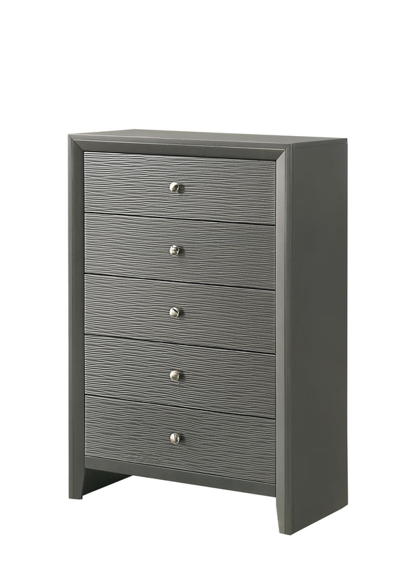Denker - King 5 Piece Bedroom Set - Gun Metal