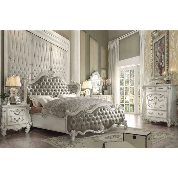Versailles - Queen Bed - Vintage Gray PU & Bone White