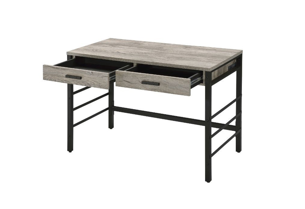 KD Rectangular Writing Desk 2 Storage Drawers Ladder Metal Base with Crossbar<br/><br/><b>Product Features</b><ul><li>Case: 1Pc/1Ctn</li><li>Finish: Light Weathered Oak & Black Finish</li><li>Style: Industrial</li><li>Materials: Metal, Veneer(PVC), Compos