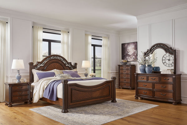 Lavinton - 7 Pc. - Dresser, Mirror, California King Poster Bed, 2 Nightstands - Brown