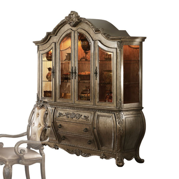  4 Glass Doors (2 glass Shelves Inside) Buffet: 3 Drw & 2 Wooden Doors (1 Shelf Inside) Drawer: GLIDE Side Metal (Full Ext)