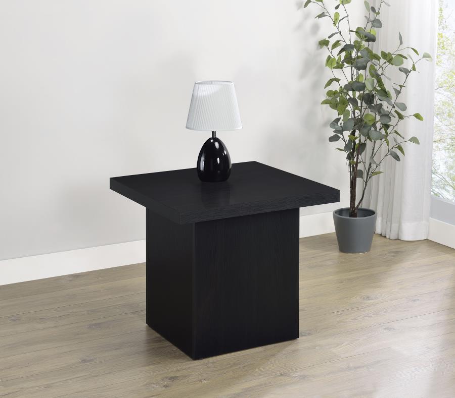 This sleek side table brings modern simplicity to your living room, effortlessly blending function and style. With a square silhouette, this accent table provides a stable surface for dÃ©cor or essentials. Its scratch-resistant and eco-friendly laminate v