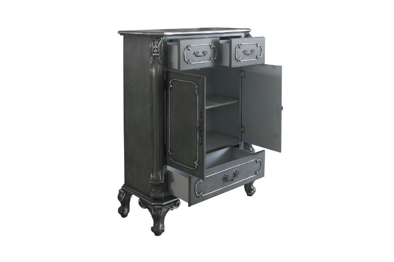 Designed for fans of our previous Vendome and Dresden collections, our House Delphine bedroom set embodies the romance of traditional design with a lighter touch. Each piece is hand-finished in sophisticated gray hues, and feature ornamental curves and fl