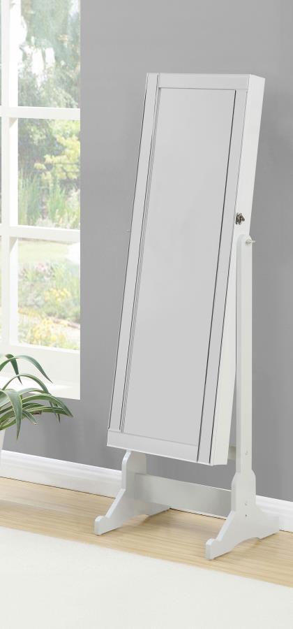 This impressive jewelry Cheval mirror is more than just a pretty face. At almost five feet tall, this tilting mirror has enough mirror space to ensure that you can check your outfit from head to toe. It opens up to storage space consisting of three lower 