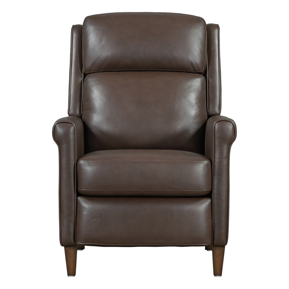 Meet the Northfield pushback recliner, where effortless relaxation meets sophisticated design. This manual pushback recliner is upholstered in soft leather with a custom match, ensuring both style and comfort. The key arm with detail welting adds a touch 