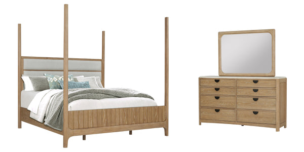 Escape - Bedroom Queen Poster Bed With Dresser And Mirror - Glazed Natural Oak