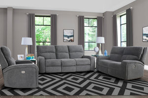 Polaris - Bizmark Grey Power Reclining Sofa Loveseat and Recliner