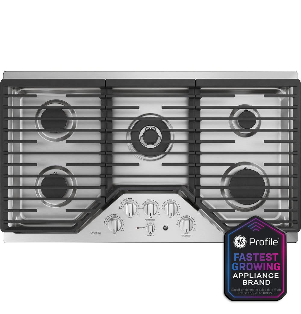 GE Profile™ 36" Built-In Tri-Ring Gas Cooktop with 5 Burners and Included Extra-Large Integrated Griddle