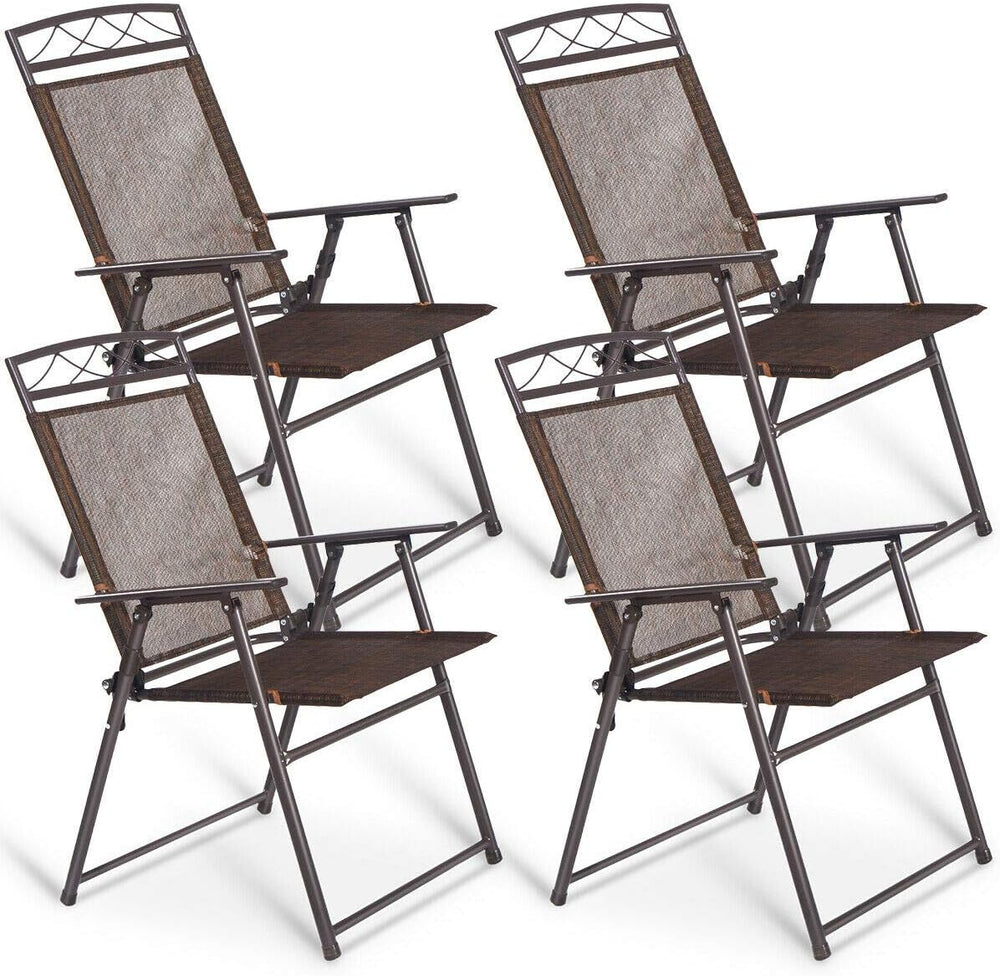 Set of 4 Patio Folding Sling Chairs Steel Camping Deck