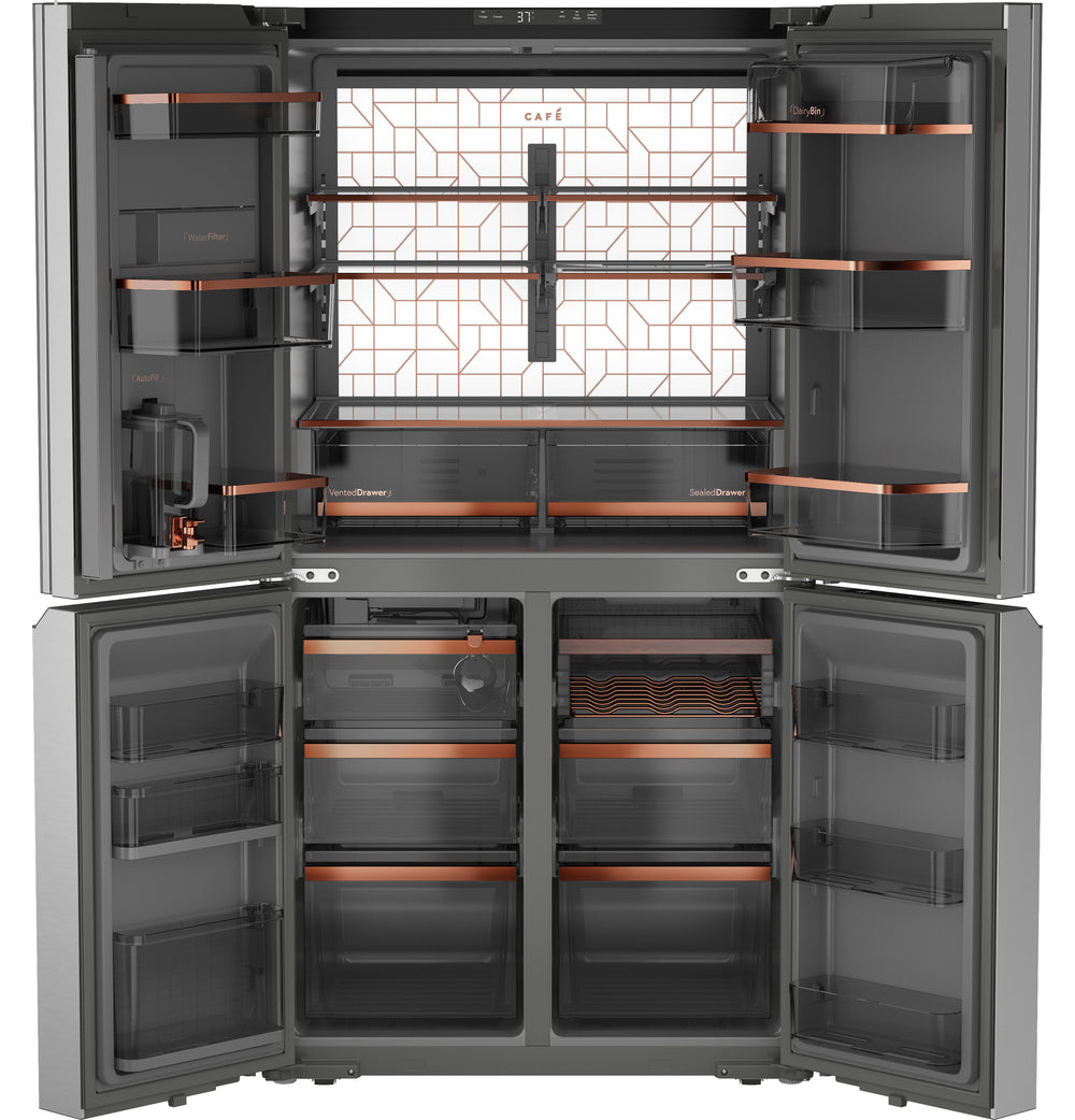 CAFÉ™ ENERGY STAR® 22.9 Cu. Ft. Smart Counter-Depth Quad-Door Refrigerator in Platinum Glass with Dual-Dispense AutoFill Pitcher