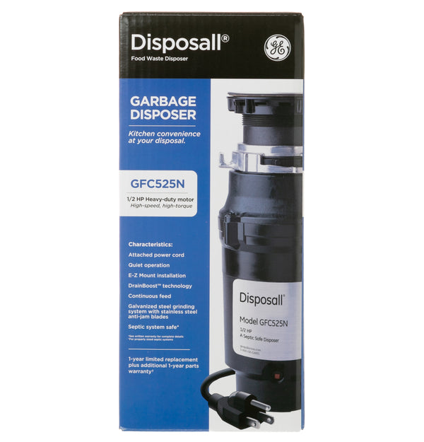 GE® 1/2 HP Continuous Feed Garbage Disposer - Corded