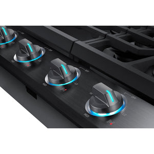 30" Smart Gas Cooktop with Illuminated Knobs in Black Stainless Steel
