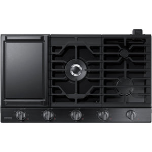 36" Smart Gas Cooktop with Illuminated Knobs in Black Stainless Steel