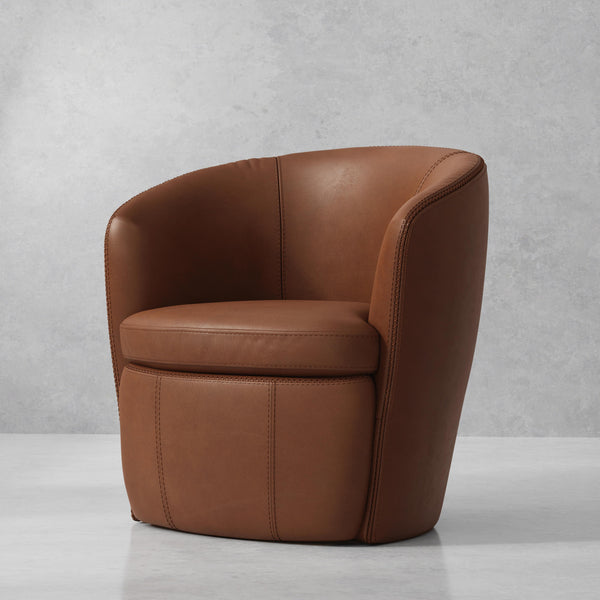 Barolo - Vintage Whiskey 100% Italian Leather Swivel Club Chair