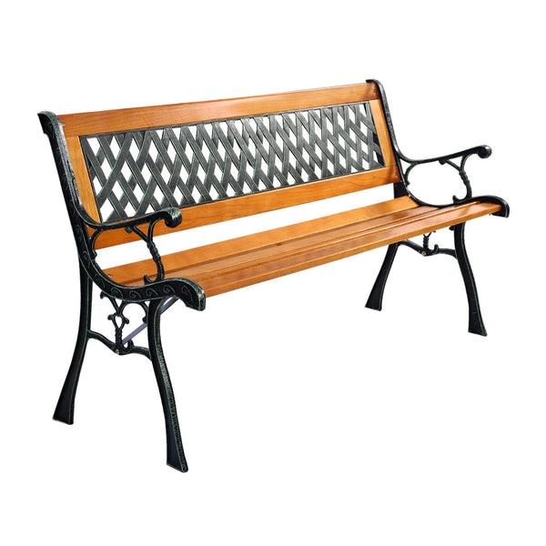 It consists of well-painted iron cast structure  solid wood seat and backrest frame  and PVC backrest pattern. <br>It comes with a size of 49.5-" x 20.5-" x 29-" and features a strong load-bearing capacity of up to 463 lbs. <br>It-'s able to comfortably s