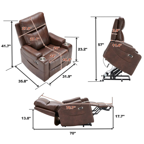 Sillón reclinable elevador eléctrico Reid de piel vegana