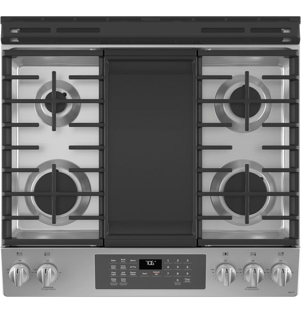 GE® 30" Slide-In Front-Control Convection Gas Range with No Preheat Air Fry
