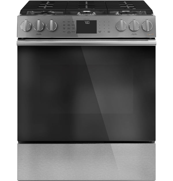 Café™ 30" Smart Slide-In, Front-Control, Gas Range with Convection Oven in Platinum Glass