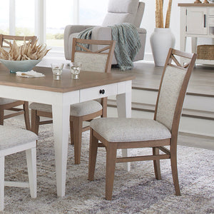 Americana Modern Dining Rectangular Extendable Dining Table with 6 Upholstered Dining Chairs