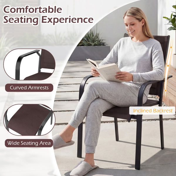 63" x 33" large rectangular tabletop for ample space<br>Dual-size umbrella holes with lids for fitting various standard patio umbrellas<br>Umbrella poles remain steady with the bottom fixing ring<br>Umbrella base needed (not included)<br>Curved armrests a