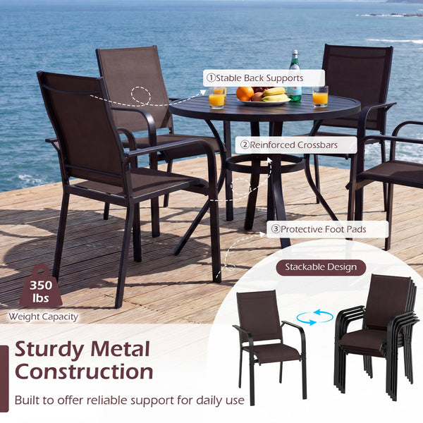 63" x 33" large rectangular tabletop for ample space<br>Dual-size umbrella holes with lids for fitting various standard patio umbrellas<br>Umbrella poles remain steady with the bottom fixing ring<br>Umbrella base needed (not included)<br>Curved armrests a
