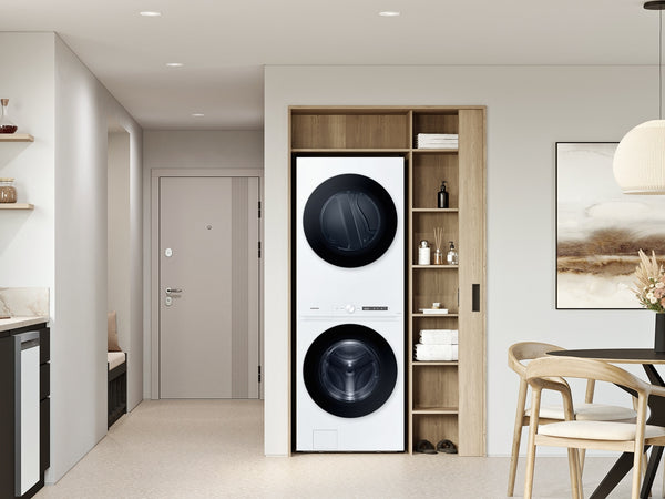 Bespoke AI Laundry Hub 4.6 cu. ft. Large Capacity Single Unit Washer with Steam Wash and 7.6 cu. ft. Gas Dryer in White