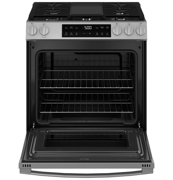 GE® 30" Slide-In Front Control Gas Range with Crisp Mode
