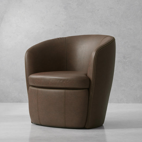 Barolo - Vintage Brown 100% Italian Leather Swivel Club Chair