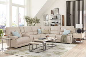 Whitman - Verona Linen - Powered By Freemotion 6 Piece Modular Power Reclining Sectional with Power Adjustable Headrests