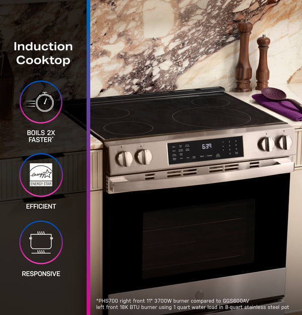 GE Profile™ ENERGY STAR® 30" Smart Slide-In Induction and Convection Range with No Preheat Air Fry and EasyWash™ Oven Tray
